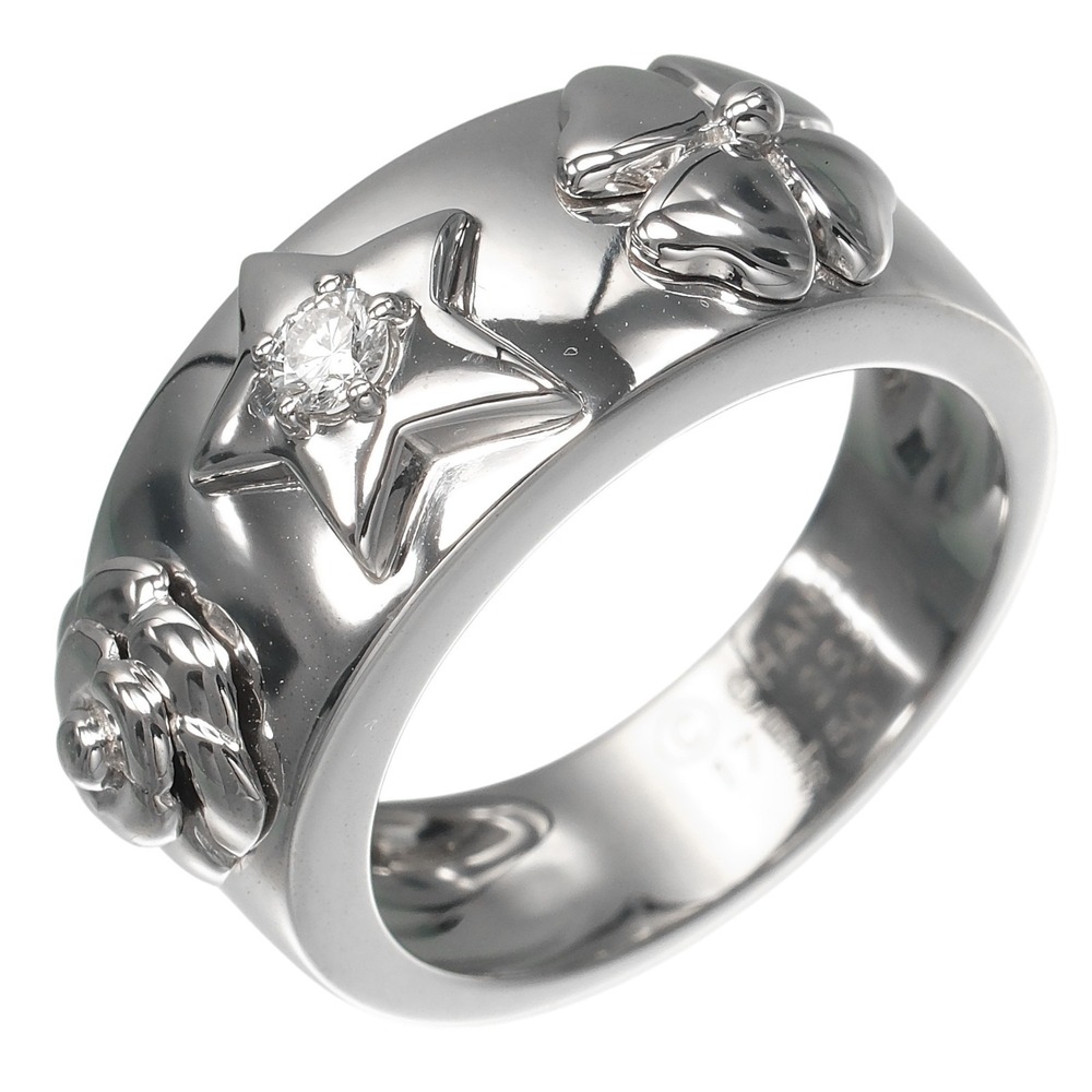 Chanel Three Symbols Ring, Size 16, 18K White Gold, Diamond, Approx. 11.18g.